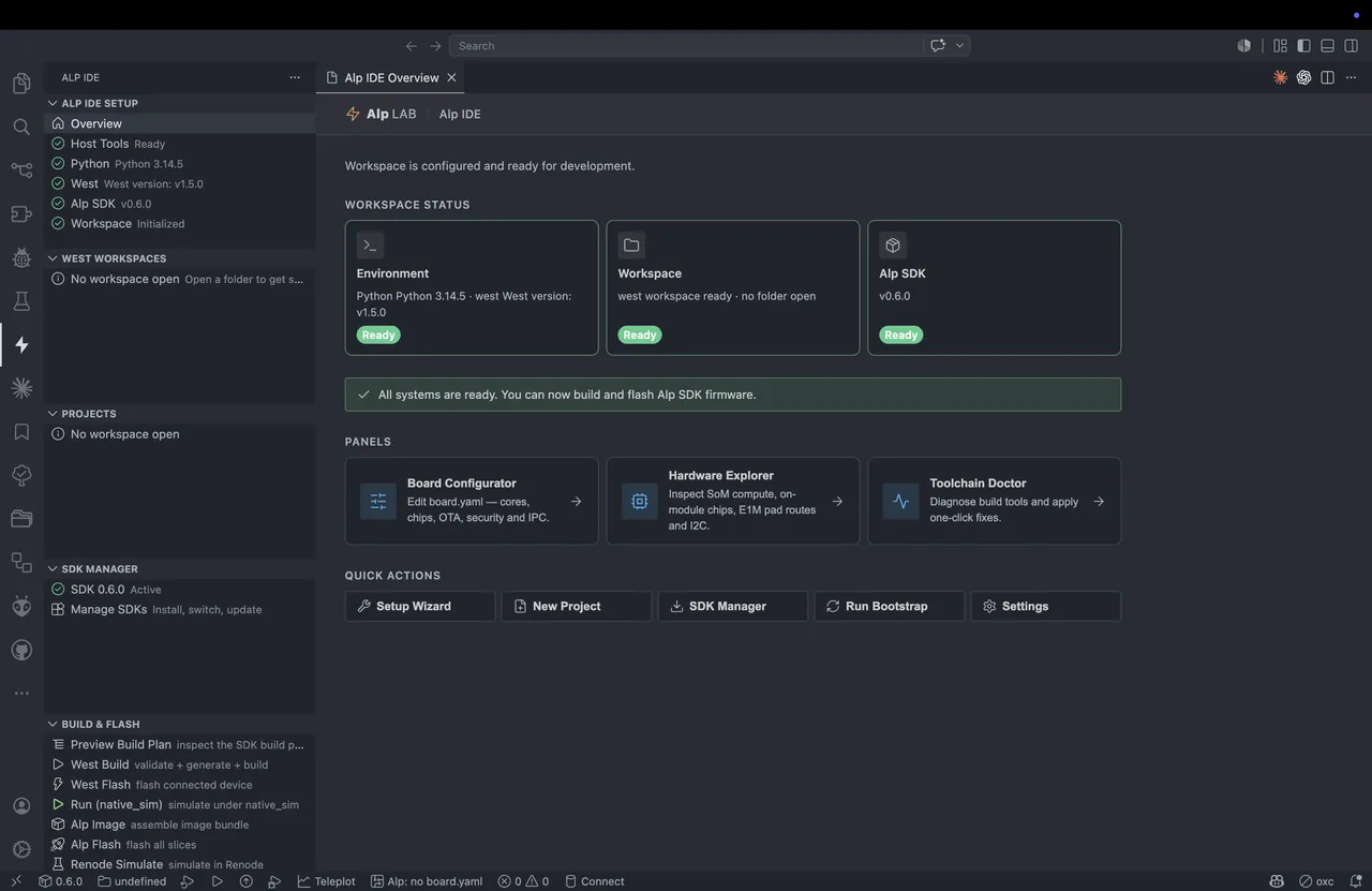 Alp SDK VS Code extension — IDE Hub dashboard