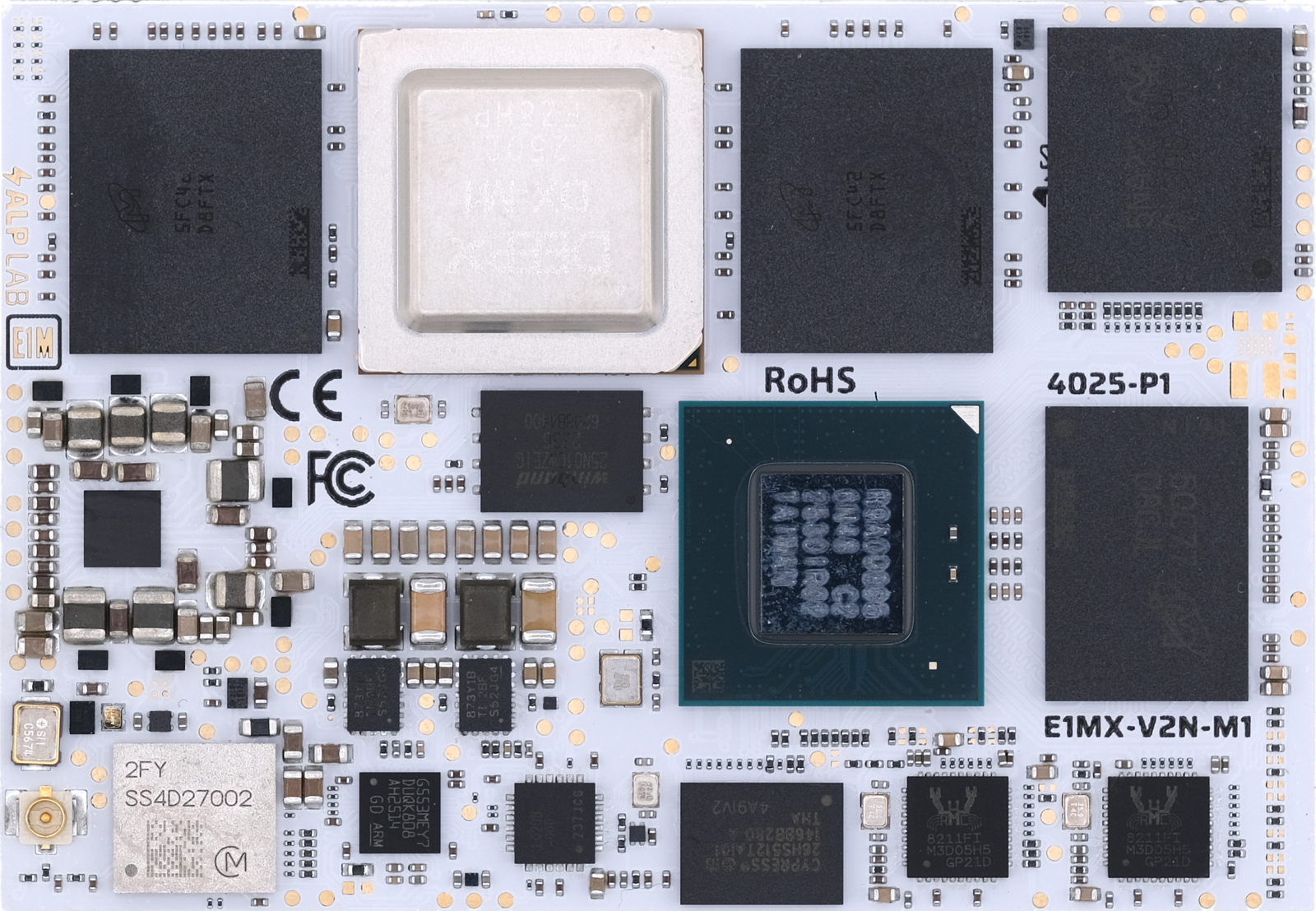 Alp Lab E1M-X V2N+M1 System-on-Module with the DX-M1 accelerator, front view